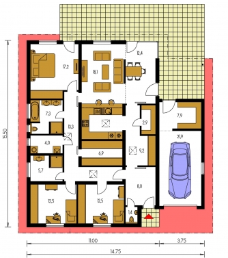 Image miroir | Plan de sol du rez-de-chaussée - BUNGALOW 30
